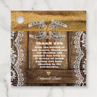 Barnwood, Country Lace & Horseshoes Wedding Geschenkanhänger