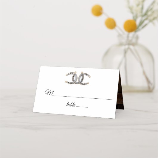 Barnwood, Country Lace & Horseshoes Wedding Platzkarte (Vorderseite)