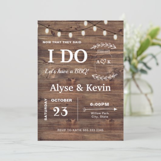 Barnwood Fairy Lights I DO GRILLEN Einladung (Stehend Vorderseite)