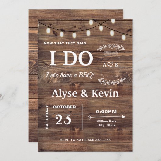Barnwood Fairy Lights I DO GRILLEN Einladung (Vorne/Hinten)