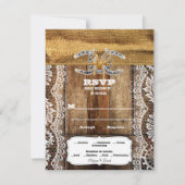 Barnwood, Lace & Horseshoes Wedding RSVP Karte (Vorderseite)
