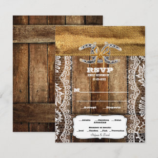 Barnwood, Lace & Horseshoes Wedding RSVP Karte