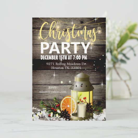 Barnwood & Lantern Weihnachts-Einladung Einladung (Stehend Vorderseite)