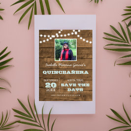 Barnwood Lights Aqua Quinceañera Foto Retten Datum Ankündigungspostkarte
