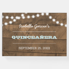 Barnwood Lights Aqua Quinceñera Gästebuch