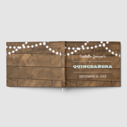 Barnwood Lights Aqua Quinceñera Gästebuch (Voll)