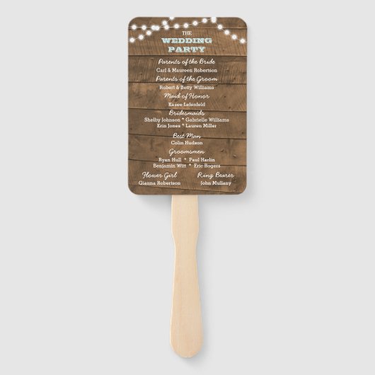 Barnwood Lights Aqua Wedding Program Hand Fans Fächer (Rückseite)