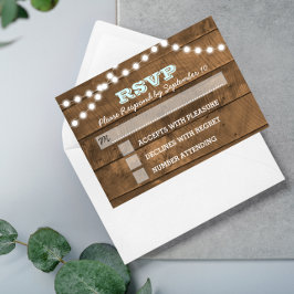Barnwood Lights Aqua Wedding RSVP Card Karte