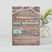 Barnwood Lights Aquamarin Bat Mitzvah Einladung (Stehend Vorderseite)
