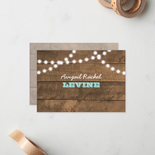 Barnwood Lights Aquamarin Bat Mitzvah Note Card Mitteilungskarte (Vorderseite/Rückseite Beispiel)