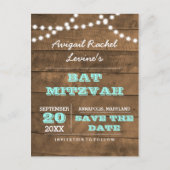 Barnwood Lights B"H Aquamarin Bat Mitzvah Save the Ankündigungspostkarte (Vorderseite)