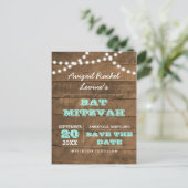 Barnwood Lights B"H Aquamarin Bat Mitzvah Save the Ankündigungspostkarte (Stehend Vorderseite)