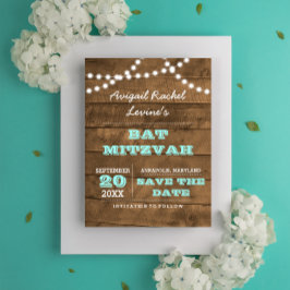 Barnwood Lights B"H Aquamarin Bat Mitzvah Save the Ankündigungspostkarte