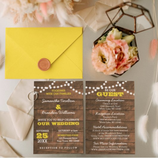 Barnwood Lights Gold Wedding Information Card Begleitkarte