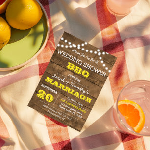 Barnwood Lights Gold Wedding Party Sm Einladung