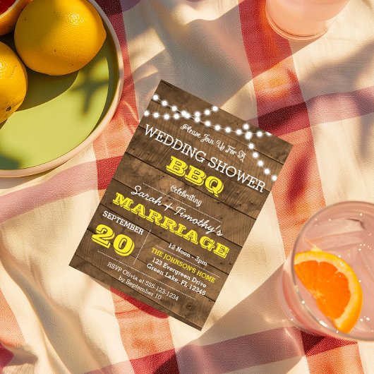 Barnwood Lights Gold Wedding Party Sm Einladung