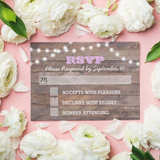 Barnwood Lights Lilac Bat Mitzvah RSVP Karte