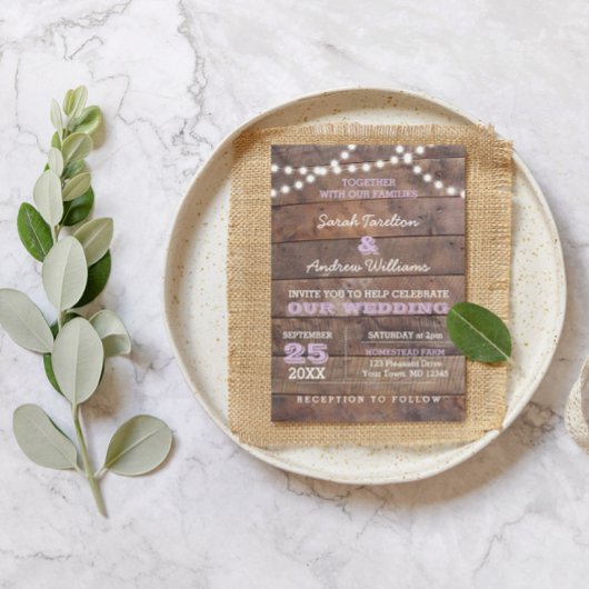 Barnwood Lights Lilac Wedding Einladung
