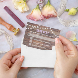 Barnwood Lights Lilac Wedding RSVP Card Karte