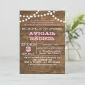 Barnwood Lights Pink B"H Bat Mitzvah Einladung (Stehend Vorderseite)