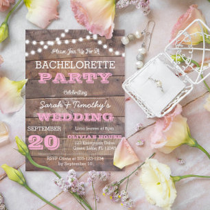 Barnwood Lights Pink Bachelorette Einladung