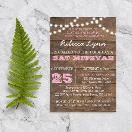 Barnwood Lights Pink Bat Mitzvah Custom Einladung