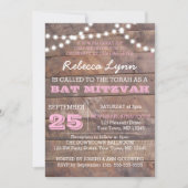 Barnwood Lights Pink Bat Mitzvah Einladung (Vorderseite)