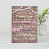 Barnwood Lights Pink Bat Mitzvah Einladung (Stehend Vorderseite)