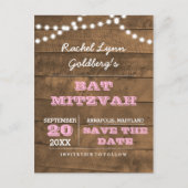 Barnwood Lights Pink Bat Mitzvah Save the Date Ankündigungspostkarte (Vorderseite)