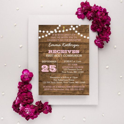 Barnwood Lights Pink Erste Kommune Einladung