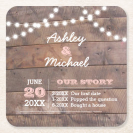 Barnwood Lights Pink Personalisierte Hochzeit Rechteckiger Pappuntersetzer