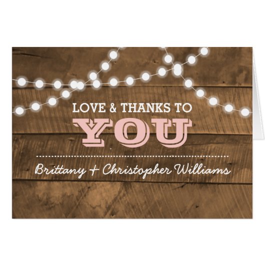 Barnwood Lights Pink Wedding Vielen Dank (Vorderseite (Horizontal))