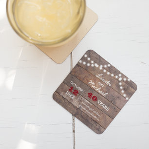 Barnwood Lights Ruby Personalisierter Jahrestag Rechteckiger Pappuntersetzer