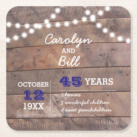 Barnwood Lights Saphire Personalisiertes Jubiläum Rechteckiger Pappuntersetzer (Vorderseite)