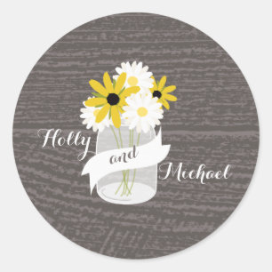 Barnwood + Mason Jar Wildblumen Hochzeitsticker Runder Aufkleber