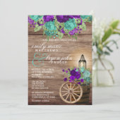 Barnwood mit dunkler Aquamariner und dunkler Lila  Einladung (Stehend Vorderseite)