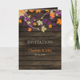 Barnwood, Rustic Fall plum Blätter Hochzeit lädt e Einladung