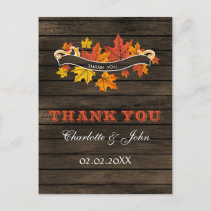 Barnwood Rustic Hochzeit im Herbst Vielen Dank Postkarte