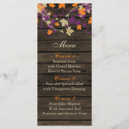 Barnwood Rustic Pflaume Herbstlaube Hochzeitskarte Menükarte