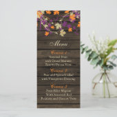 Barnwood Rustic Pflaume Herbstlaube Hochzeitskarte Menükarte (Stehend Vorderseite)