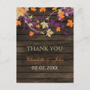 Barnwood Rustic Pflaume Hochzeit im Herbst Danke Postkarte