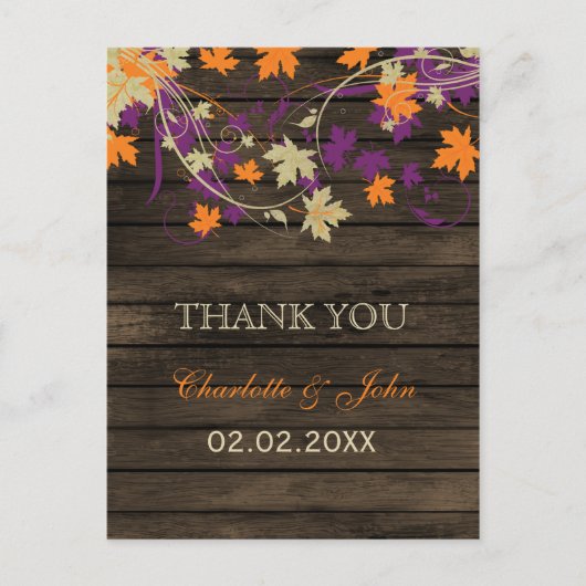 Barnwood Rustic Pflaume Hochzeit im Herbst Danke Postkarte (Vorderseite)