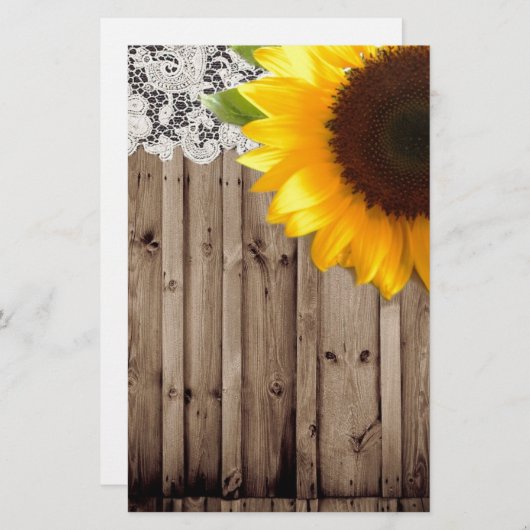 Barnwood-Spitz rustikale Western Land Sonnenblume Briefpapier (Vorne/Hinten)