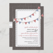 Barnwood u. Spitze inspiriert mit Flaggen-Hochzeit Einladung (Vorne/Hinten)