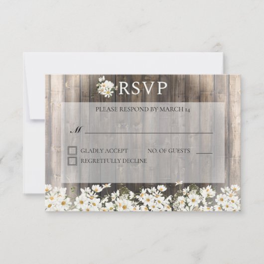 Barnwood und Daisies Wedding RSVP Karte (Vorderseite)
