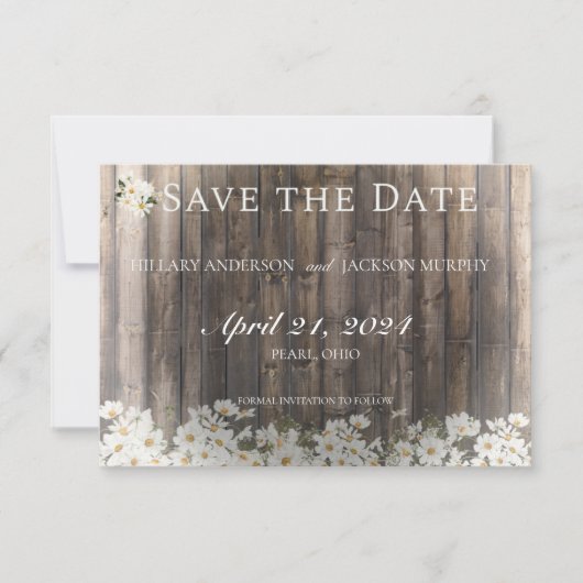 Barnwood und Daisies Wedding Save The Date (Vorderseite)