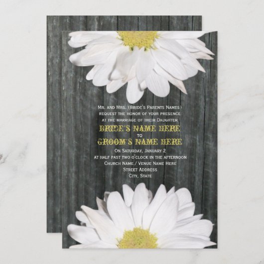 Barnwood und Daisy Hochzeit Einladung (Vorne/Hinten)