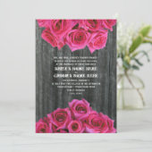 Barnwood und Hot-Pink-Rose Einladung Hochzeit (Stehend Vorderseite)