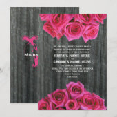 Barnwood und Hot-Pink-Rose Einladung Hochzeit (Vorne/Hinten)