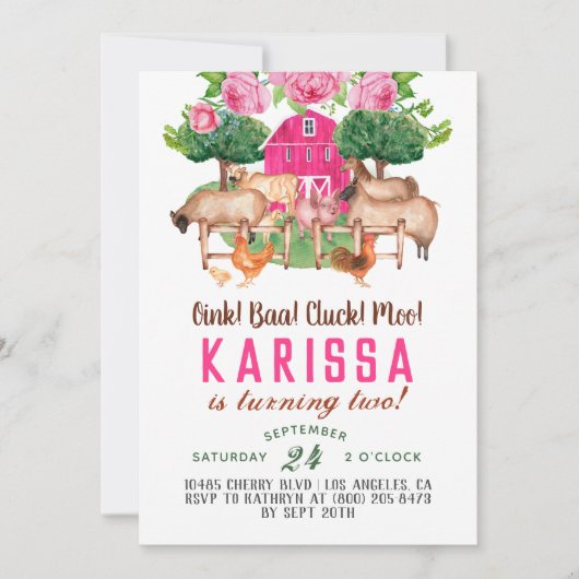 Barnyard Animal Farm Birthday Einladung (Vorderseite)